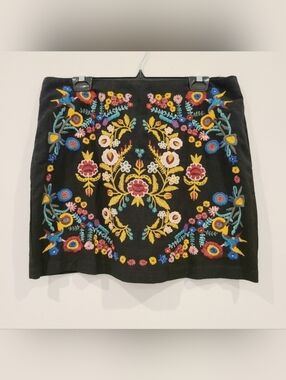 Umgee Black Folk Art Embroidered Mini Skirt